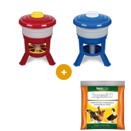 Súprava na chov sliepok - sifón. napájačka a krmítko + Supervit D 100g ZADARMO